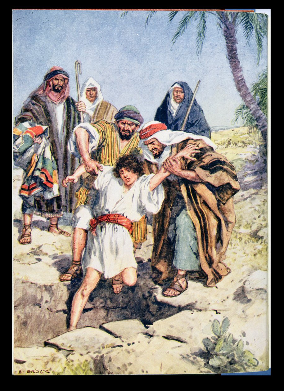 "He heittivät hänet kuoppaan", kuvitus teoksesta "Through the Bible", Virtue Publishing, 1928 tekijältä Charles Edmund Brock
