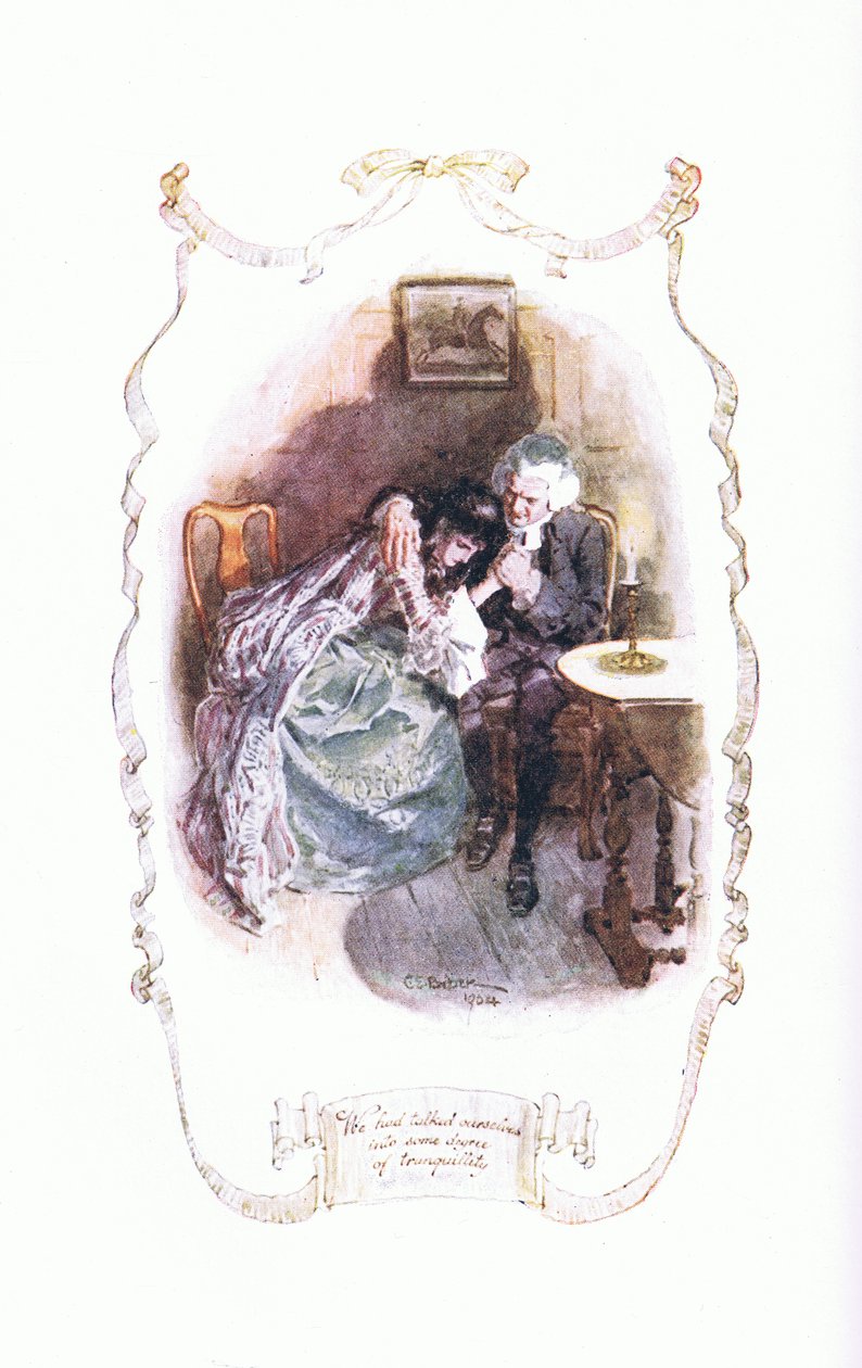 Olimme puhuneet itsemme rauhallisiksi, J M Dent & Son Ltd:n 1920-luvulla julkaisemasta The Vicar of Wakefield -kirjasta. tekijältä Charles Edmund Brock