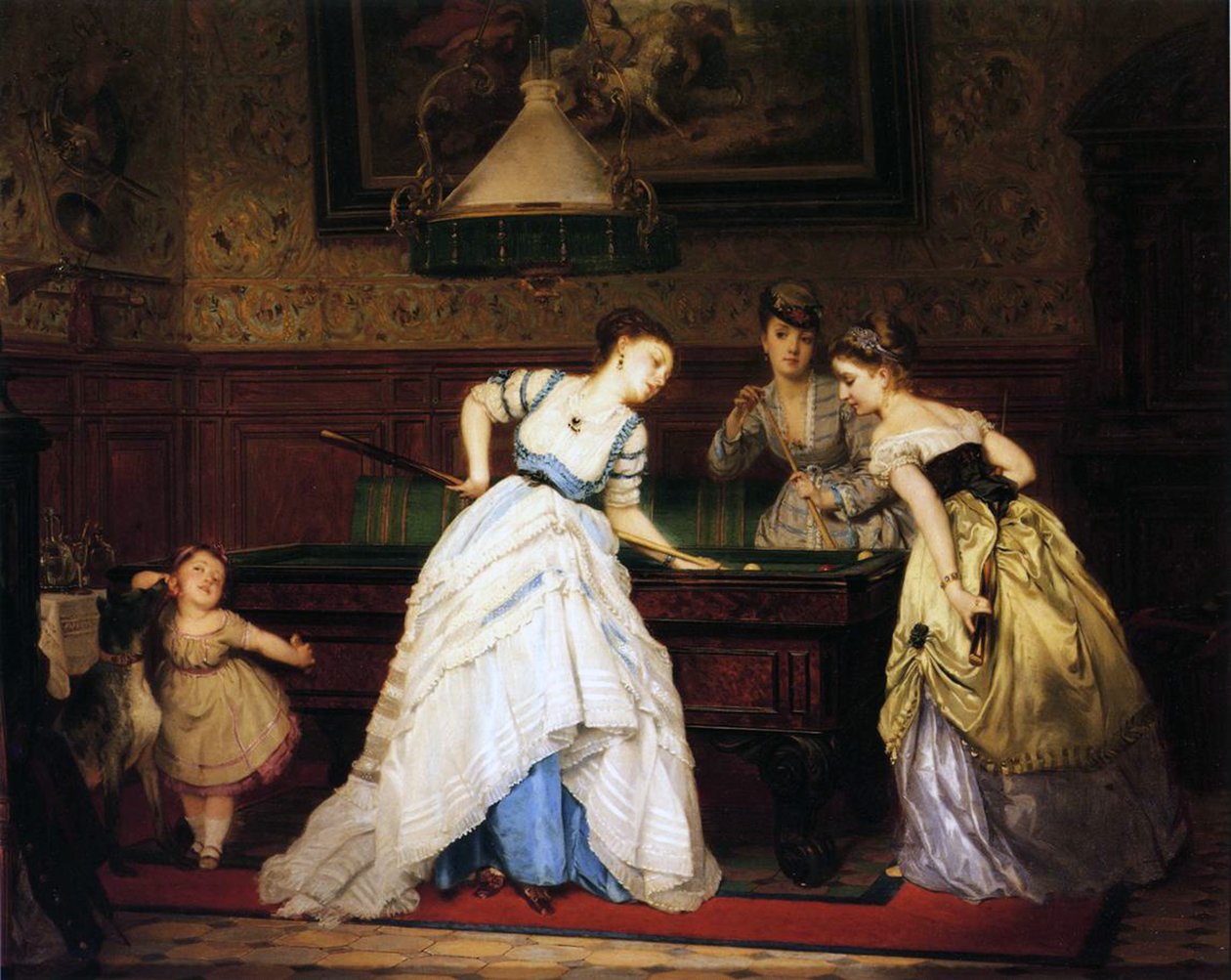 Naiset pelaavat biljardia, 1869 tekijältä Charles Edouard Boutibonne