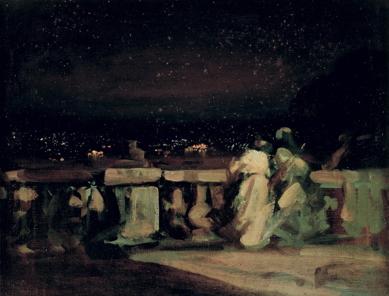Katsomassa ilotulitusta, St. Cloud (terassilla) n. 1893 tekijältä Charles Edward Conder