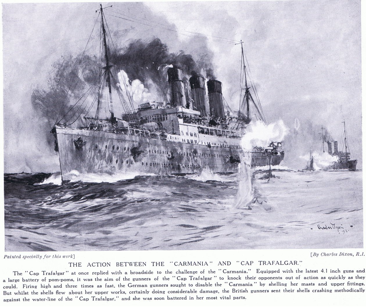 Toiminta Carmanian ja Cap Trafalgarin välillä syyskuussa 1914 tekijältä Charles Edward Dixon