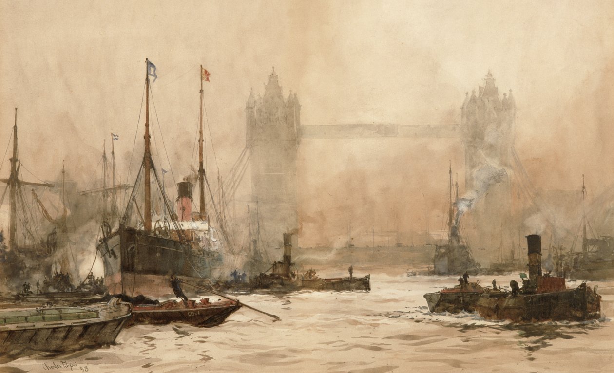 Tower Bridge Cherry Garden Pier -laiturilta, noin 1900 tekijältä Charles Edward Dixon