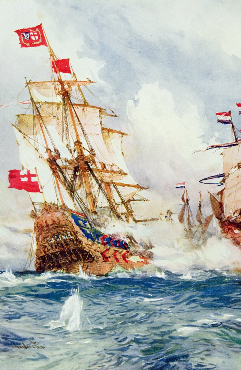 Kun Blake pyyhkäisi meret: Taistelu amiraali Blaken (1599-1657) ja Van Trompin (1598-1653) välillä -kuva teoksesta "British Battles on Land and Sea", toimittaja Sir Evelyn Wood (1838-1919) tekijältä Charles Edward Dixon