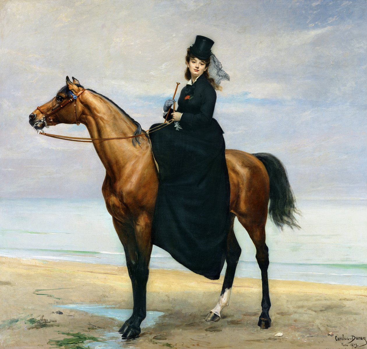 Mademoiselle Croisetten ratsastusmuotokuva, 1873 tekijältä Charles Emile Auguste Carolus Duran