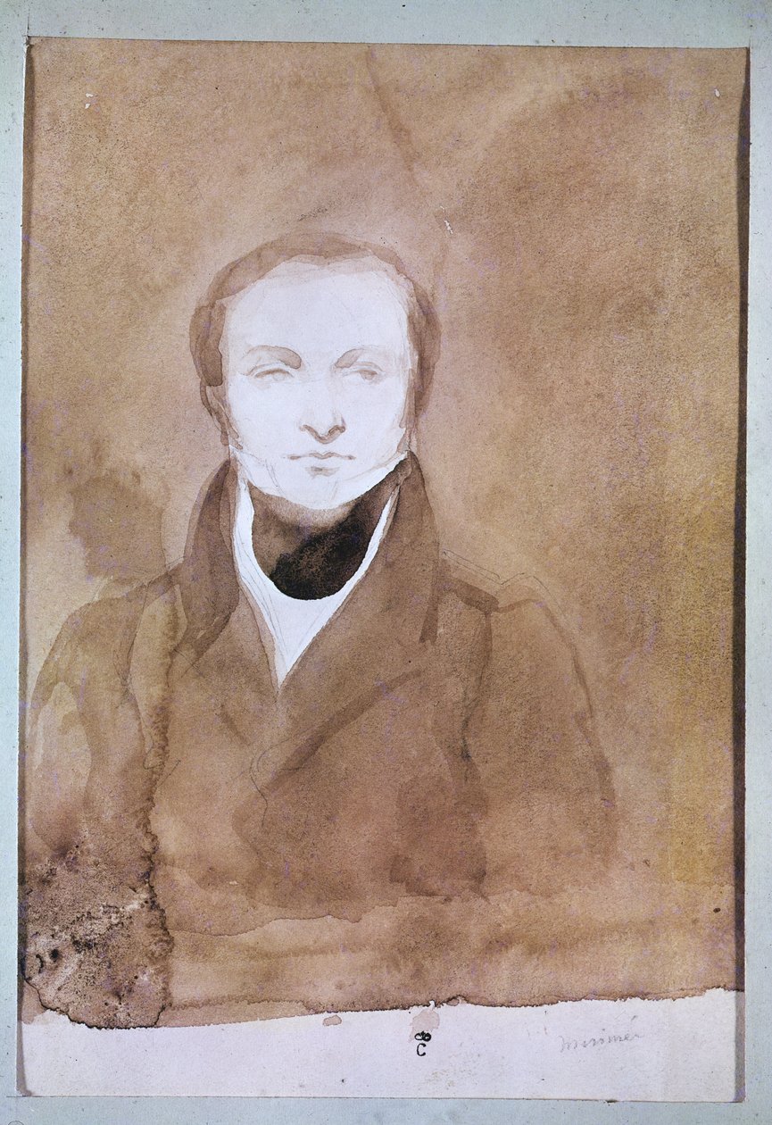 Prosper Merimeen muotokuva (1803-70) (kynä ja muste wc:llä paperilla) tekijältä Charles Emile Callande de Champmartin