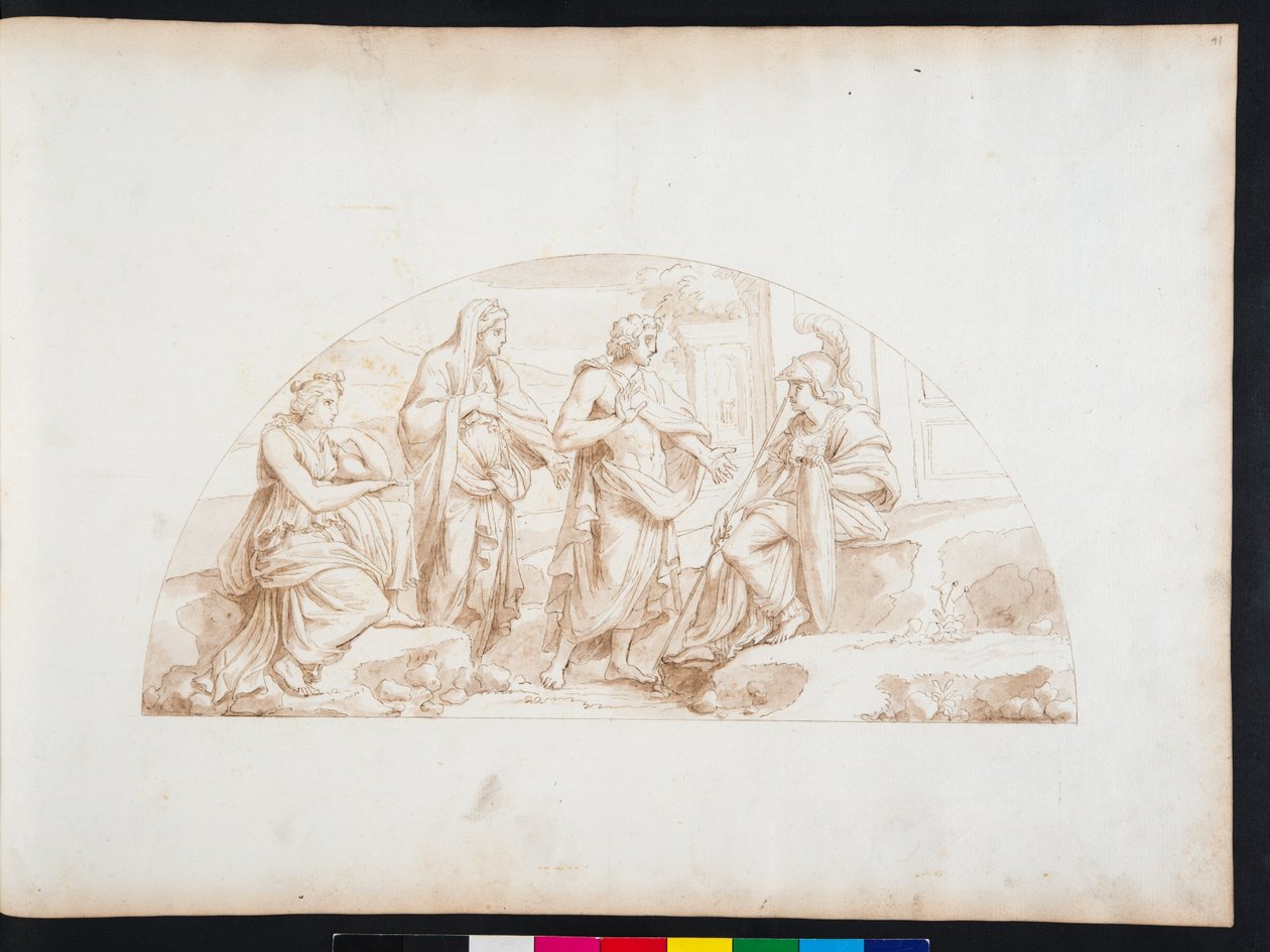 MS Gen 1583 Study from the Tomb of the Nasonii, sivu 41, Via Flaminia, n. 1671-76 (kynä ja muste pesulla paperille) tekijältä Charles Errard