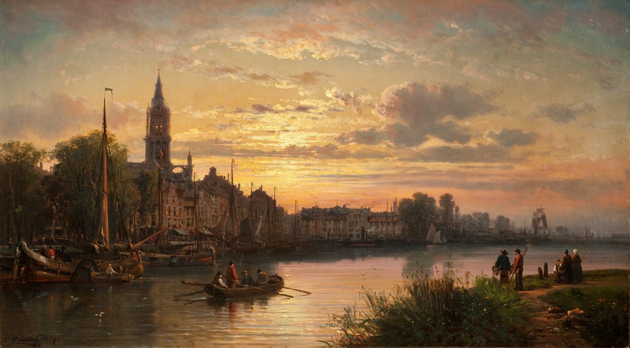 Hollantilainen auringonlaskukohtaus, 1873 tekijältä Charles Euphrasie Kuwasseg