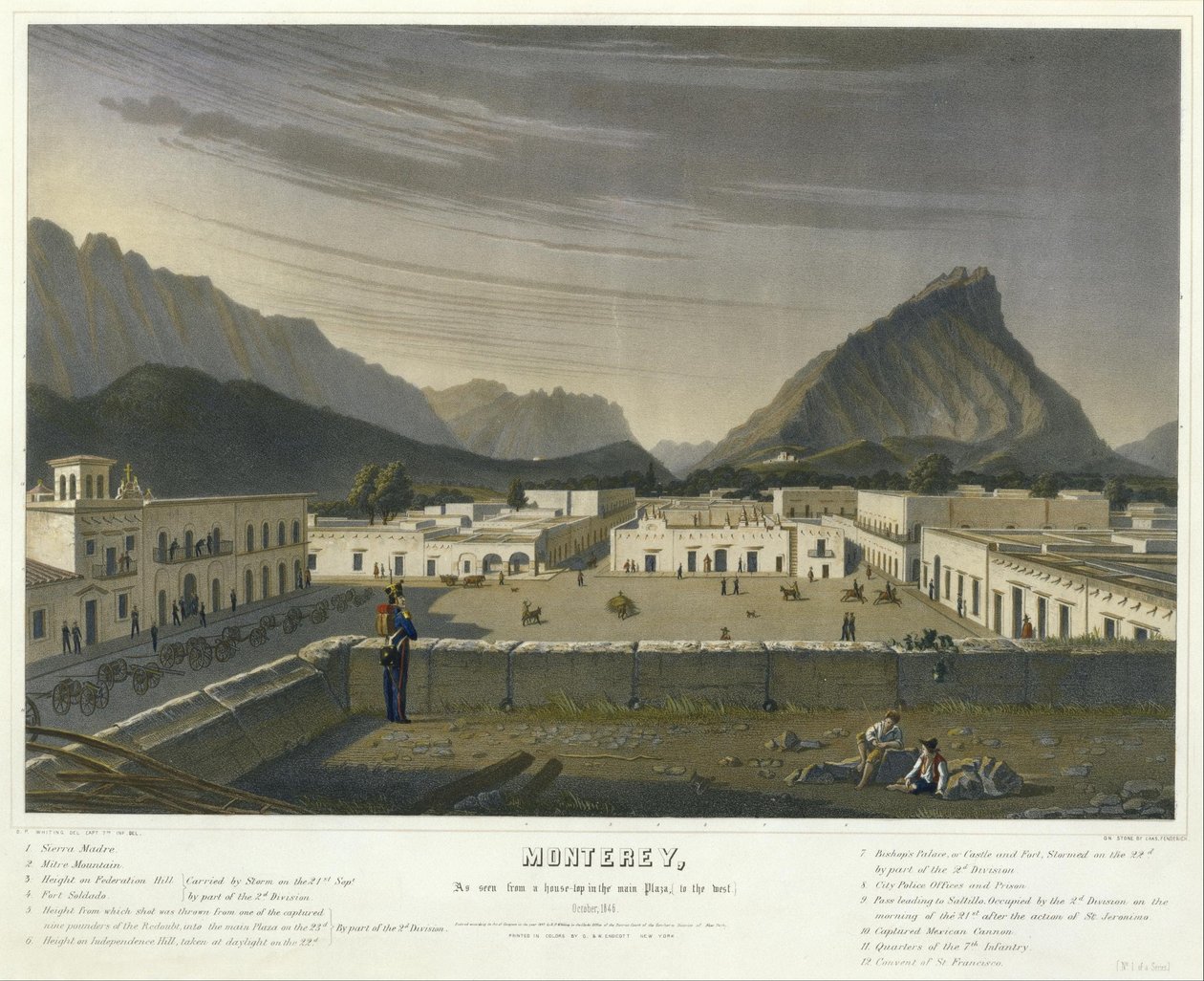 Monterey, nähtynä pääaukiolla sijaitsevan talon katolta (länteen) lokakuussa 1846... (Sarjan nro 1.... tekijältä Charles Fendrich