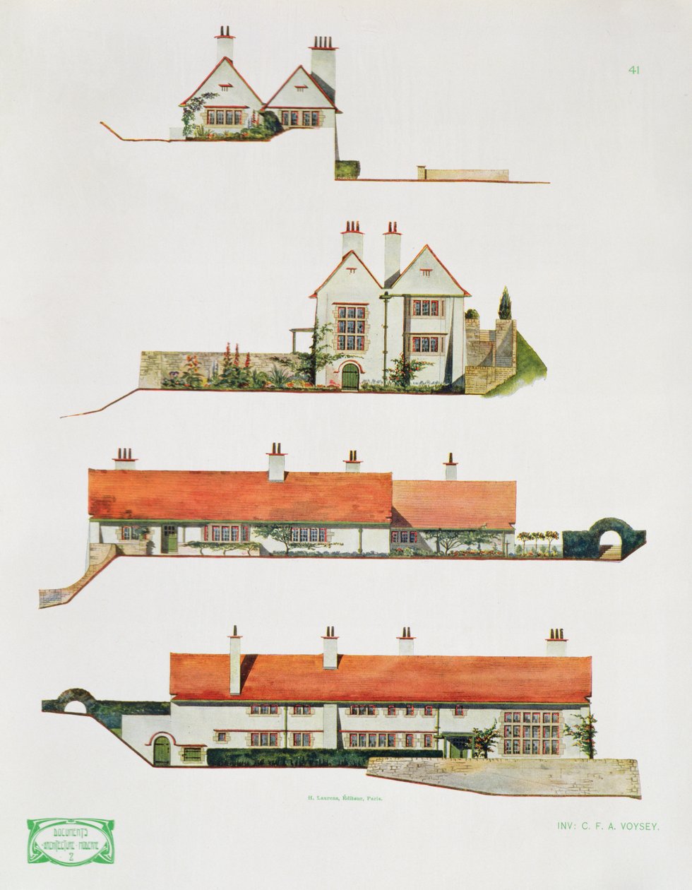 Suunnittelu pieneen maalaistaloon, 1900-luvun alku tekijältä Charles Francis Annesley Voysey