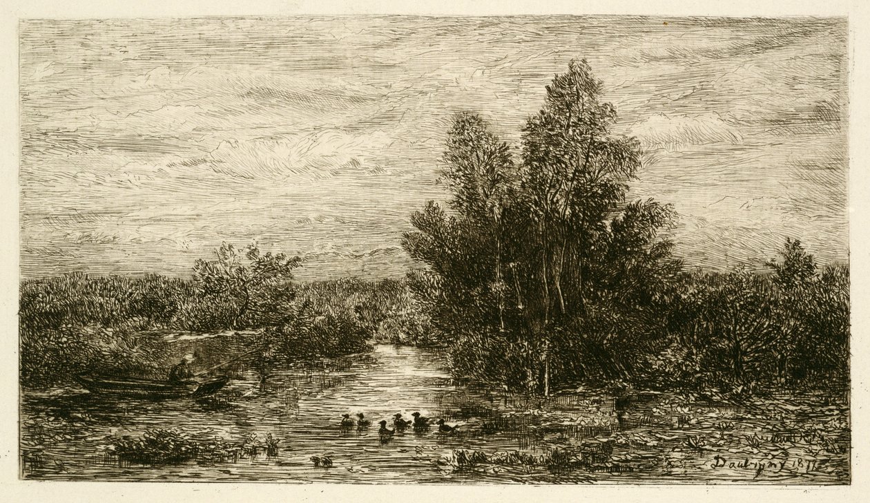 Kalastaja joella ankkojen kanssa, 1878 tekijältä Charles Francois Daubigny