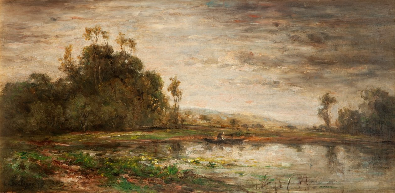 Jokimaisema auringonlaskun aikaan, 1875 tekijältä Charles Francois Daubigny