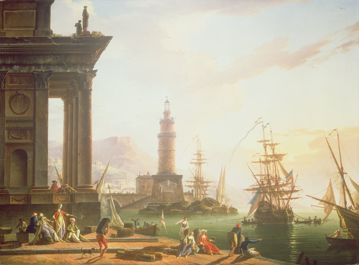 Välimerellinen satamakohtaus, 1752 tekijältä Charles Francois Lacroix de Marseille