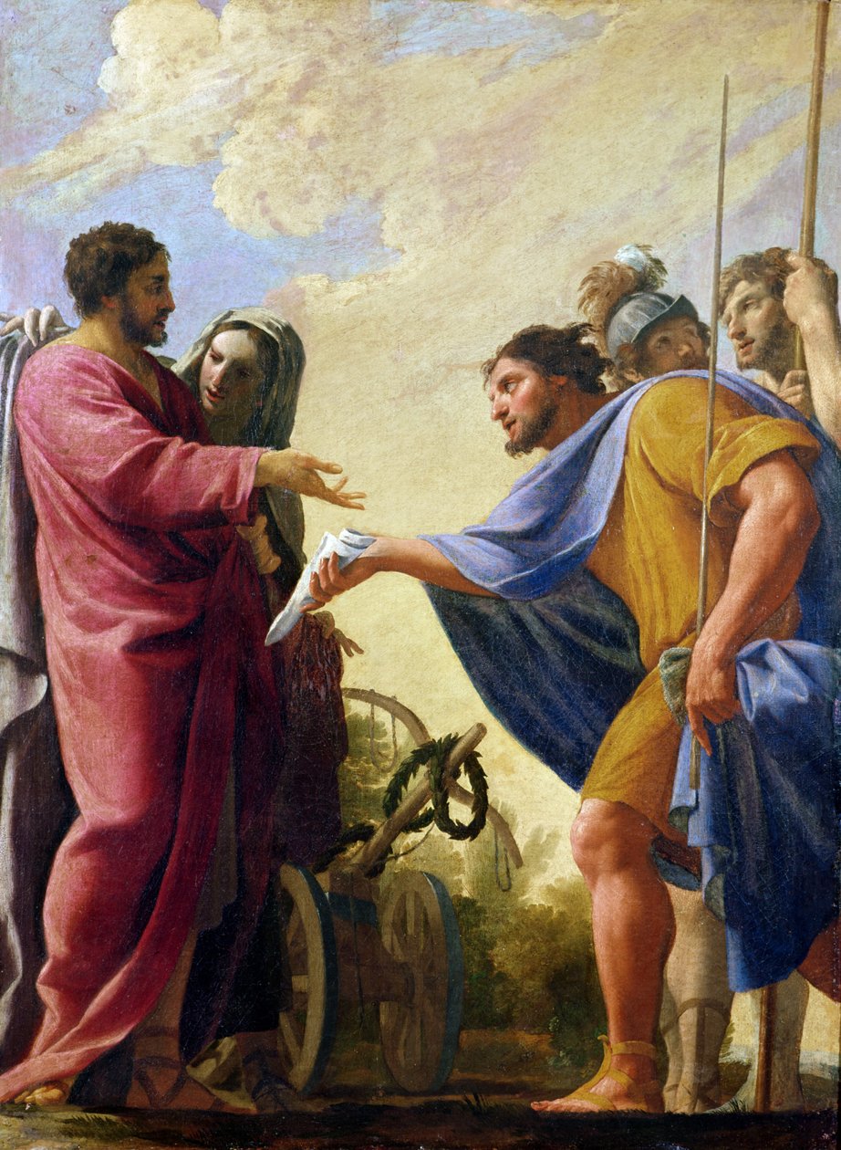 Kohtaus Cincinnatuksen elämästä. Cincinnatus palaa auralleen, koristeltu laakeriseppeleellä, 1799 tekijältä Charles Francois Poerson