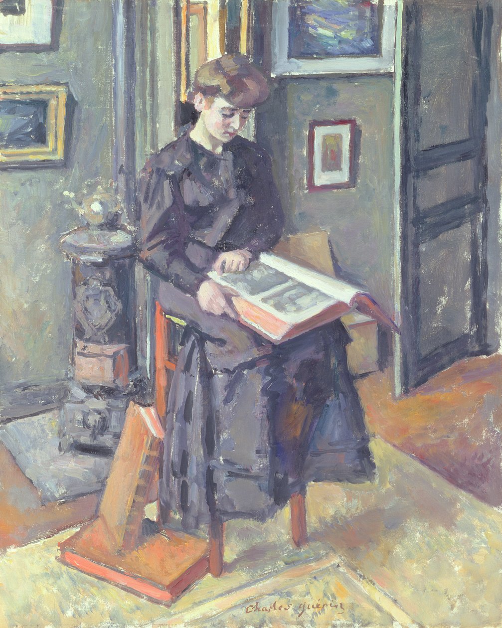 Tyttö lukee kirjaa, 1906 tekijältä Charles Guerin