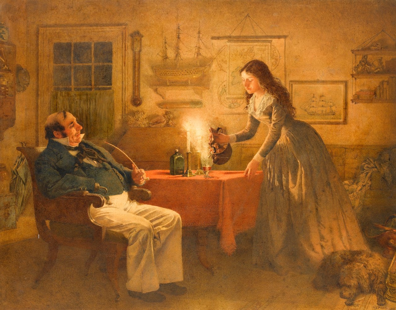 Kapteeni Cuttle ja Florence Dombey, 1886 (wc paperilla) tekijältä Charles Green