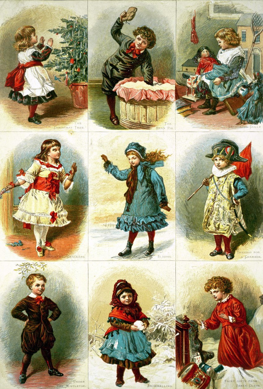 Joulukortit erilaisista lasten aktiviteeteista, pubi. Kirjailija: Leighton Bros., 1882 tekijältä Charles J. Staniland