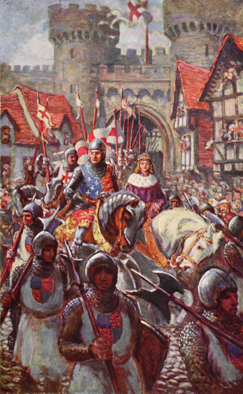 Edward V ratsastaa Lontooseen Duke Richardin kanssa, 1483, kuvitus teoksesta "Hutchinson