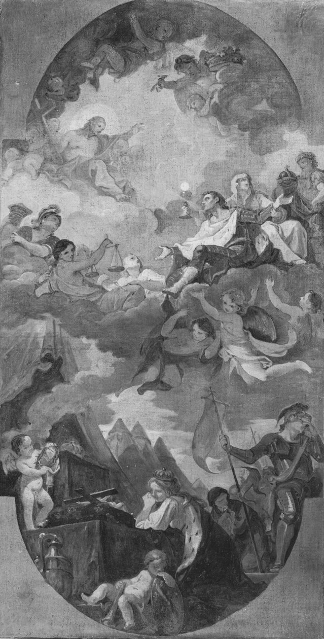 St. Louisin apoteoosi, luonnos kirkon katosta San Luigi dei Francesi, Rooma, 1754-56 tekijältä Charles Joseph Natoire