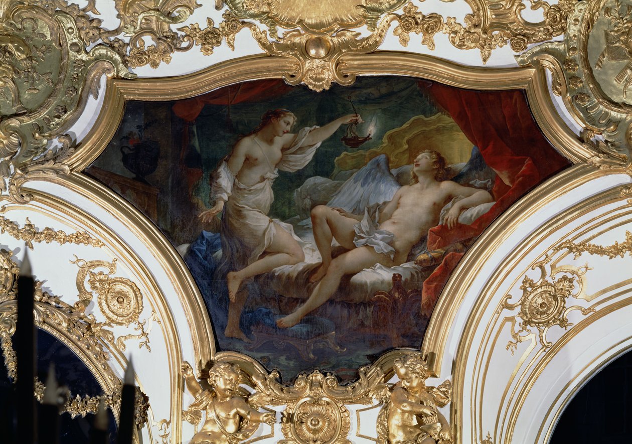 Psyche ja Cupid, kattopaneeli Salon de la Princessesta tekijältä Charles Joseph Natoire