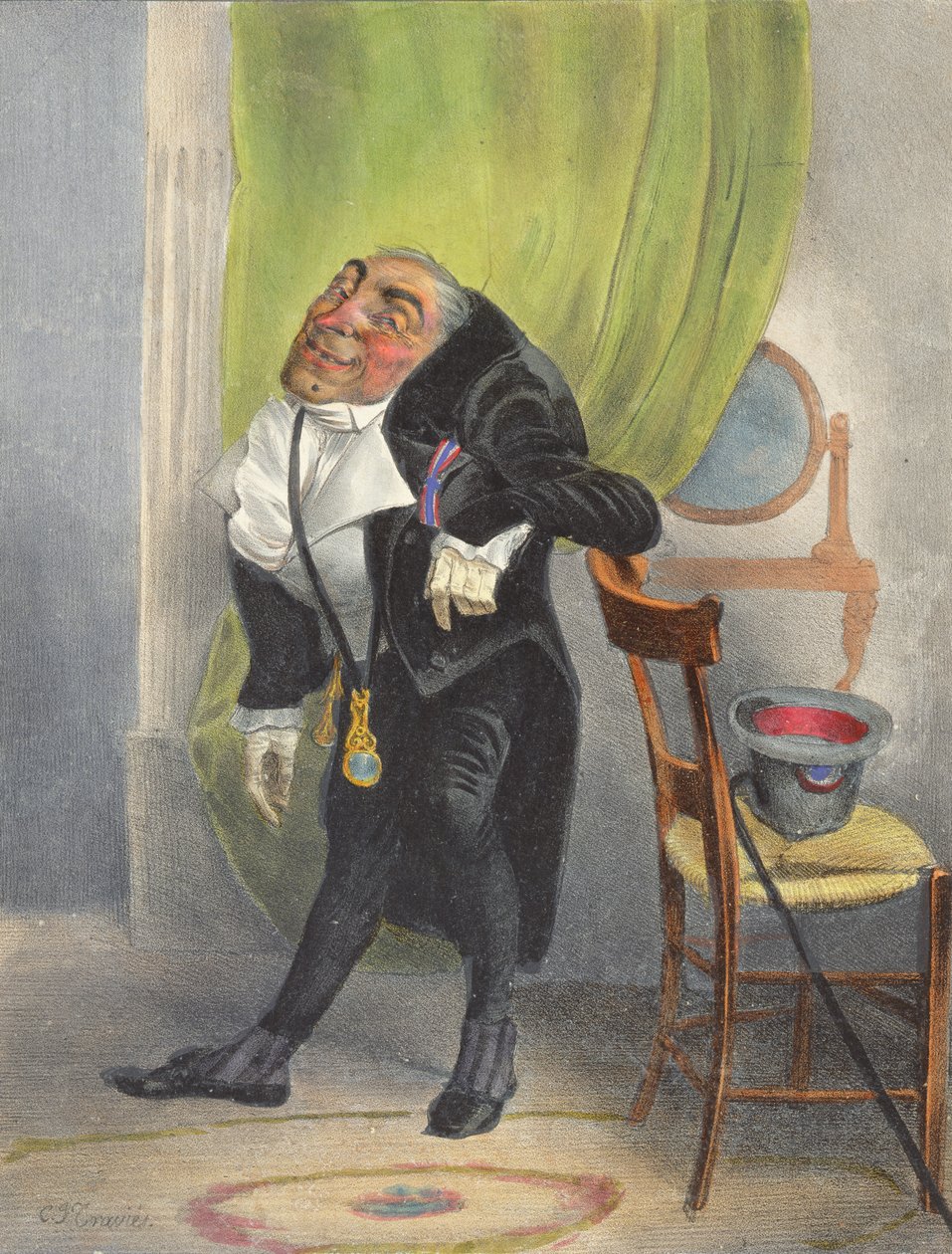 Charles Louis Philippe Henri Dieudonne Mayeux, syntynyt Pariisissa 7 Fructidor An 2, koristeltu Lysillä ja Croix de Juillet