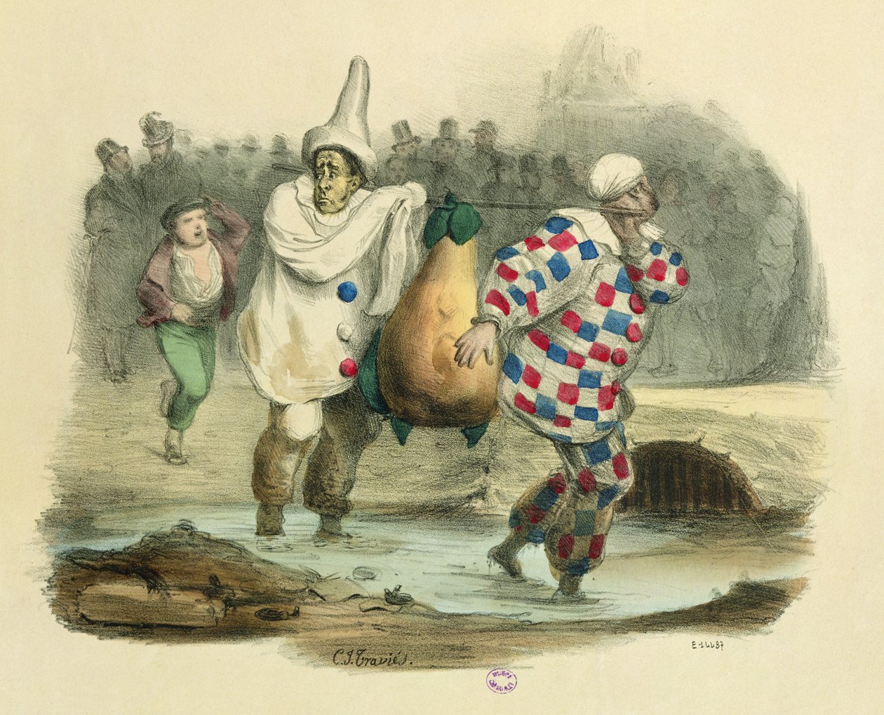 Juste Milieu likaa itsensä, karikatyyri Louis-Philippe I:stä, noin 1850-luvulta tekijältä Charles Joseph Travies de Villiers