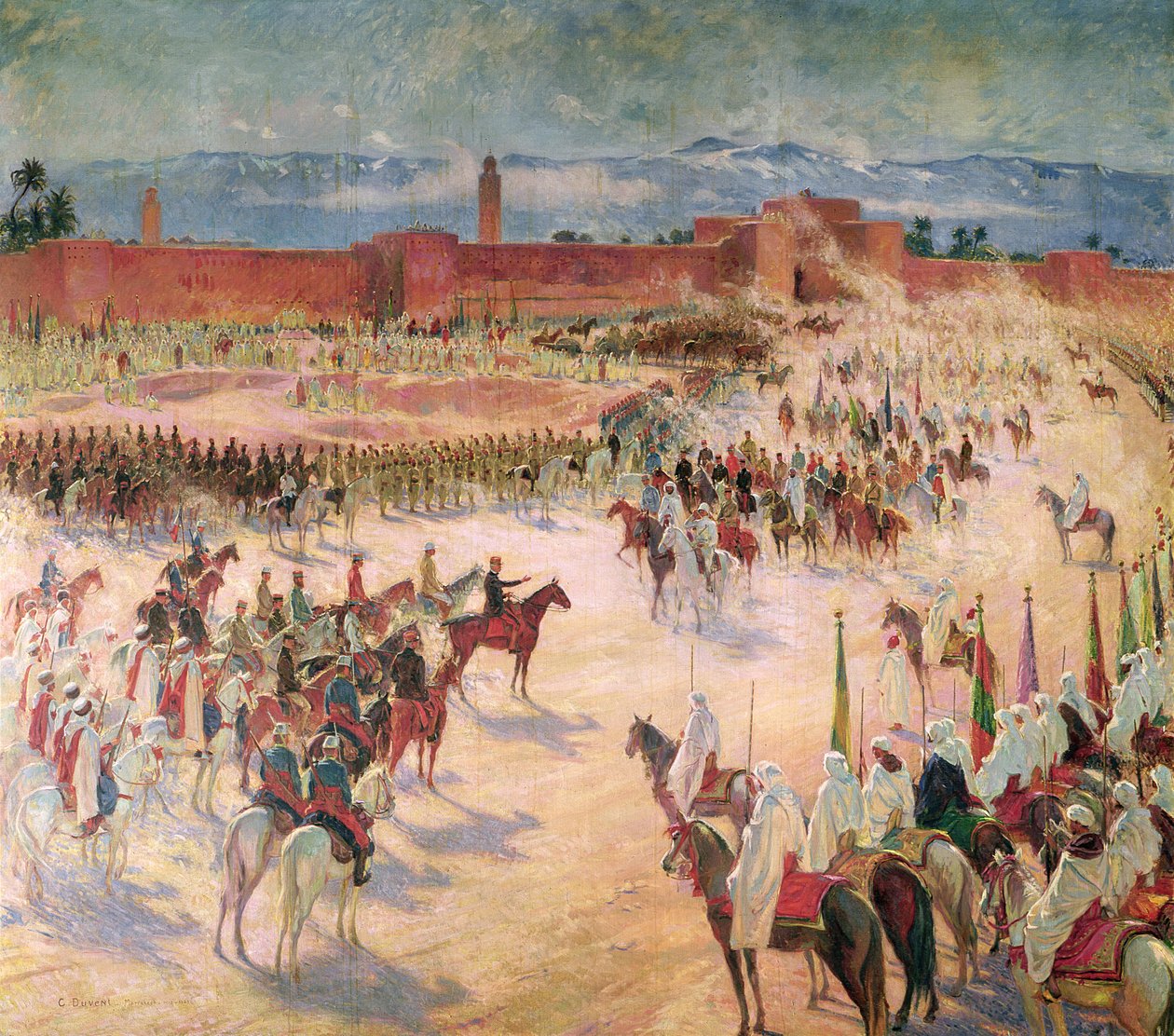 Kenraali Lyauteyn (1854-1934) ja kenraali Manginin (1862-1925) saapuminen Marrakeshiin vuonna 1912, 1915 tekijältä Charles Jules Duvent
