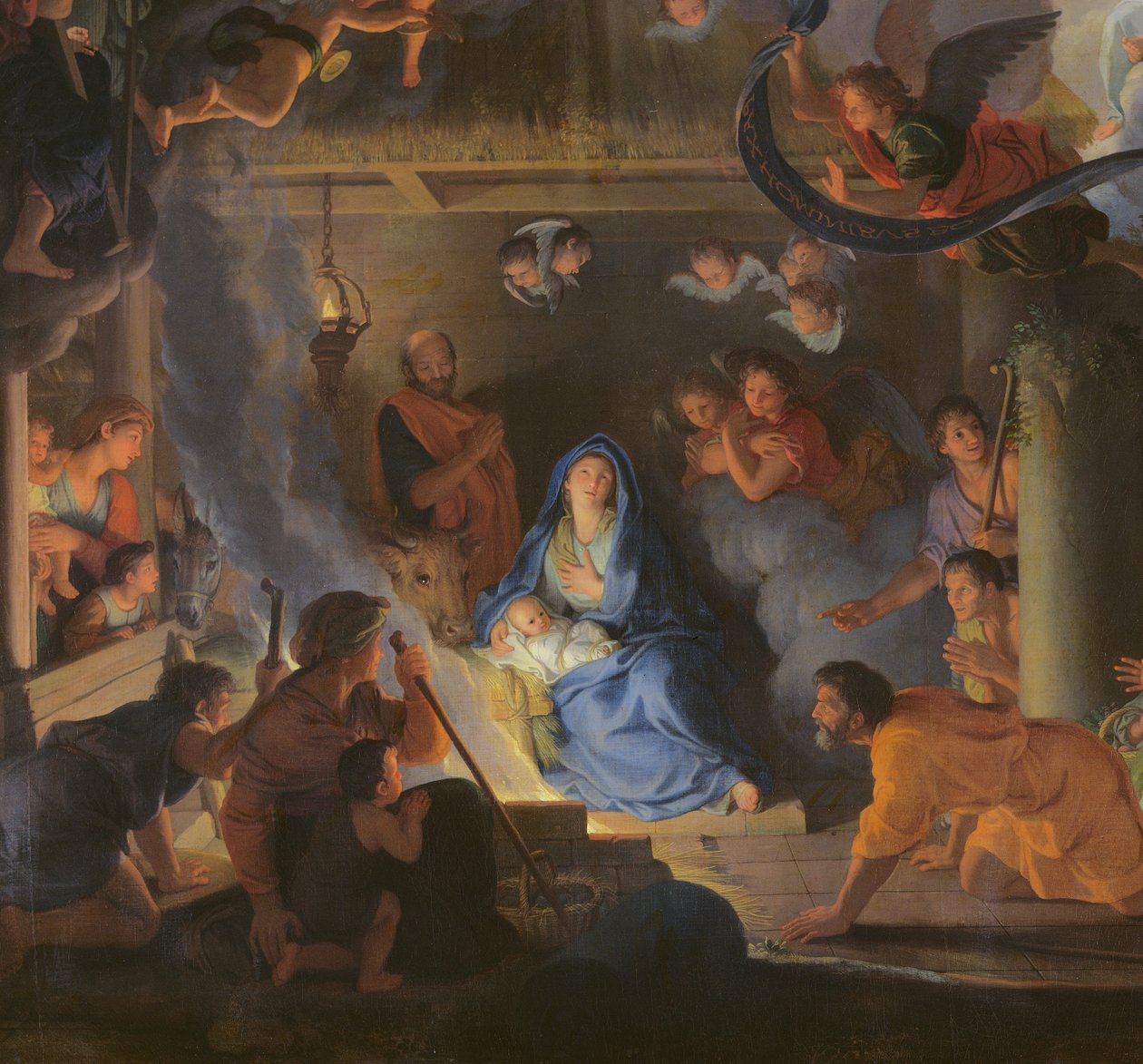 Paimenten palvonta, 1689 öljy kankaalle yksityiskohta 70517 tekijältä Charles Le Brun