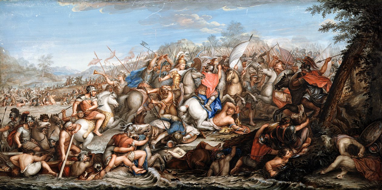 Aleksanteri ylittää Granicus-joen (tempera vellum) tekijältä Charles Le Brun