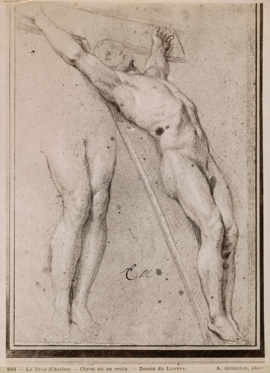 Kristus ristillä, n. 1685 (pierre noire ja valkoiset liidun kohokohdat beigellä paperilla) tekijältä Charles Le Brun
