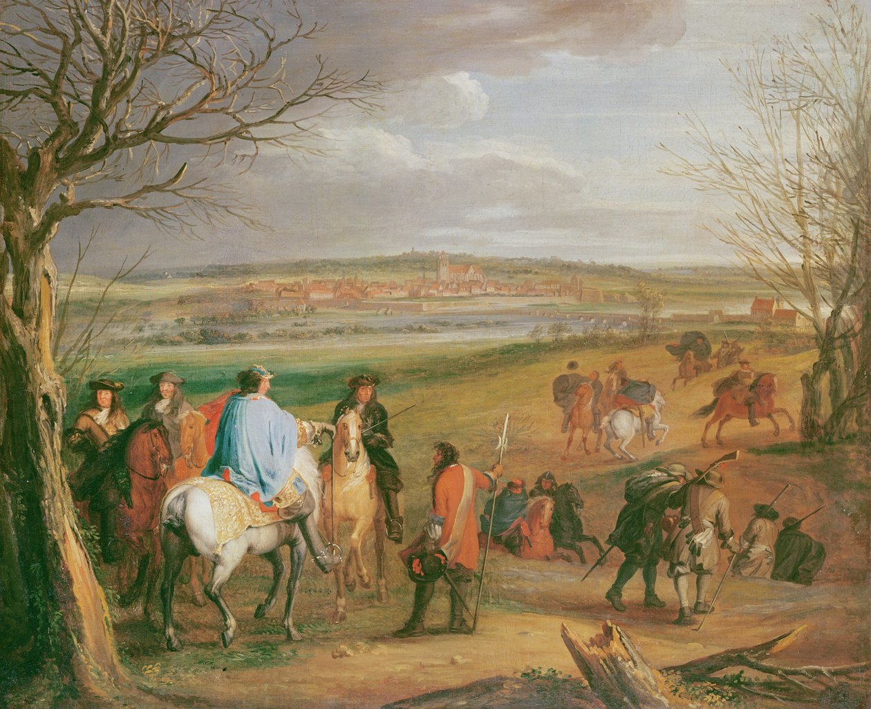Ranskan ja Navarran kuningas Ludvig XIV (1638-1715) Dôlen kaupungin edustalla. tekijältä Charles Le Brun