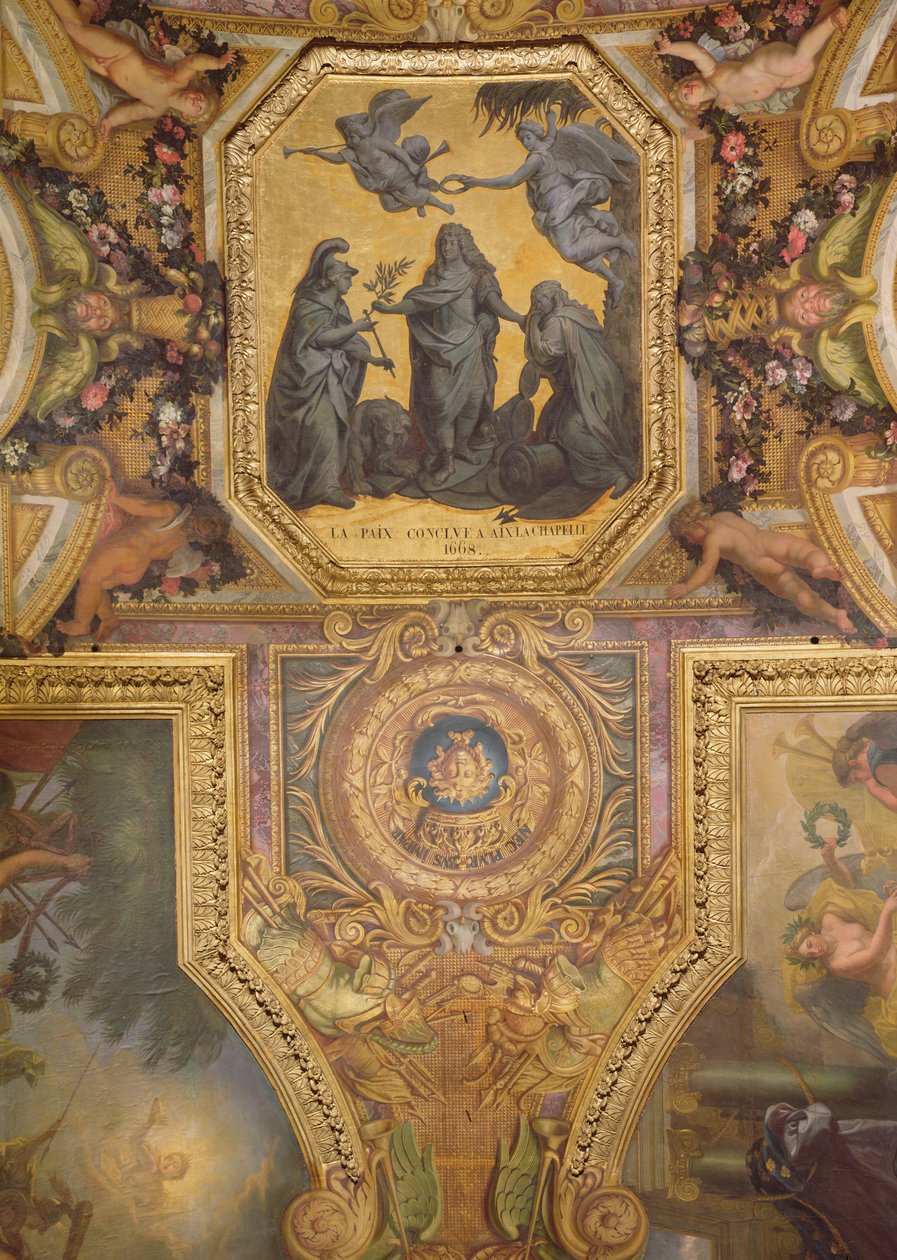 Rauha tehty Aix-la-Chapellessa vuonna 1668, kattomaalaus Galerie des Glacesista tekijältä Charles Le Brun