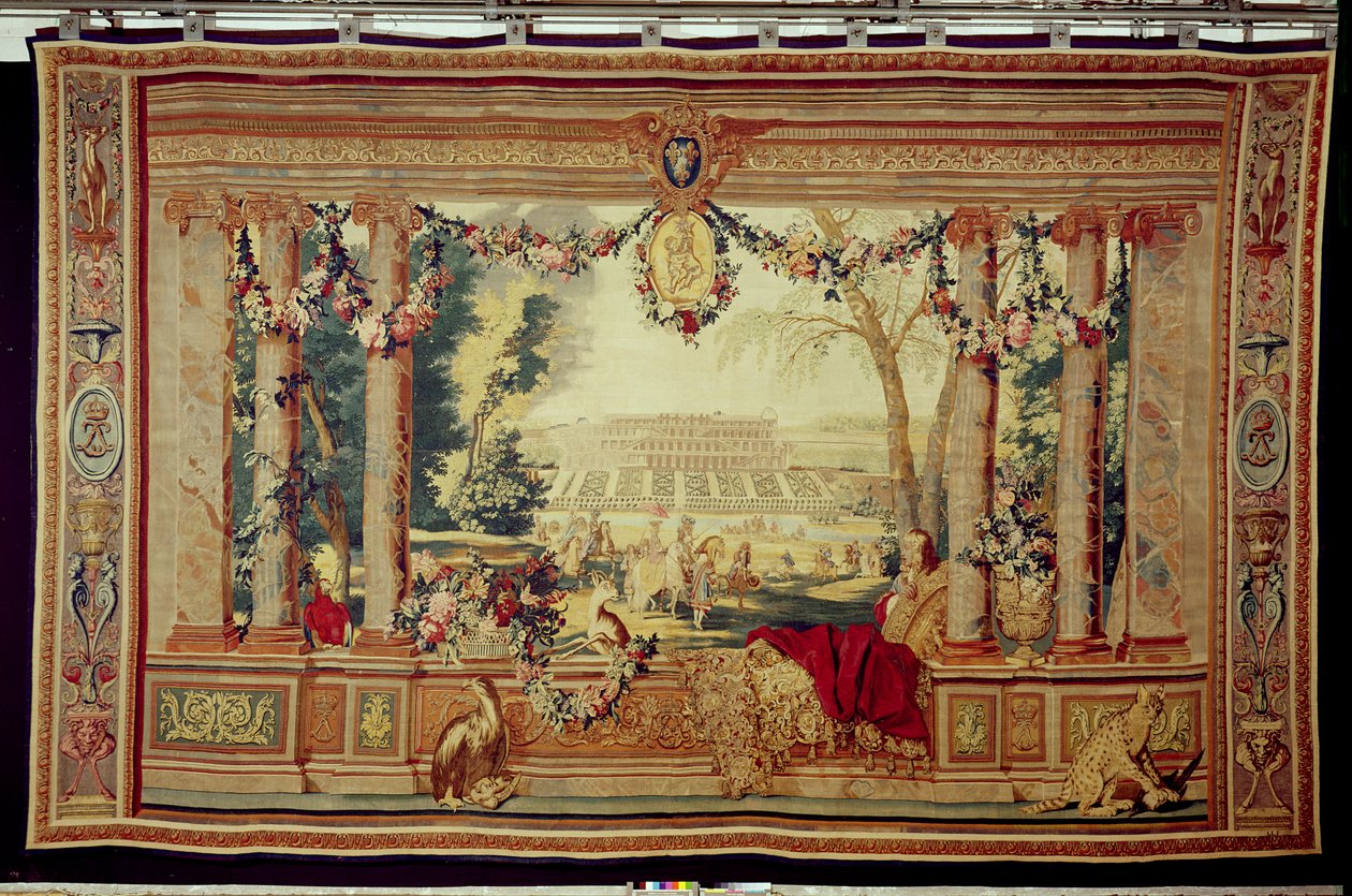 The Month of May Chateau of Saint-Germain-en-Laye, kuvakudossarjasta "The Months or Royal Residences", tuotettu Louis XIV:n Gobelins Workshopissa (kuvakudos) tekijältä Charles Le Brun