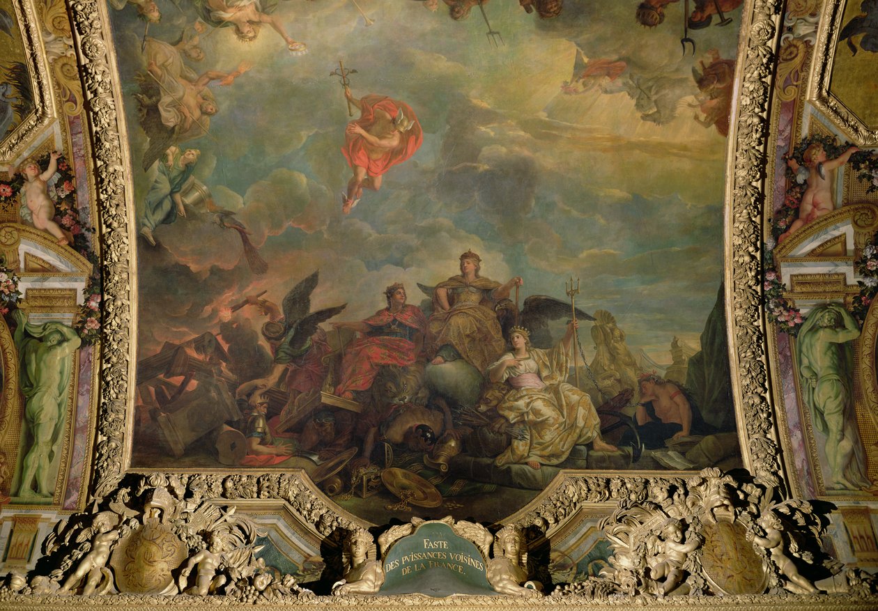 Ranskan vauraat naapurivaltiot, kattomaalaus Galerie des Glaces -galleriasta tekijältä Charles Le Brun