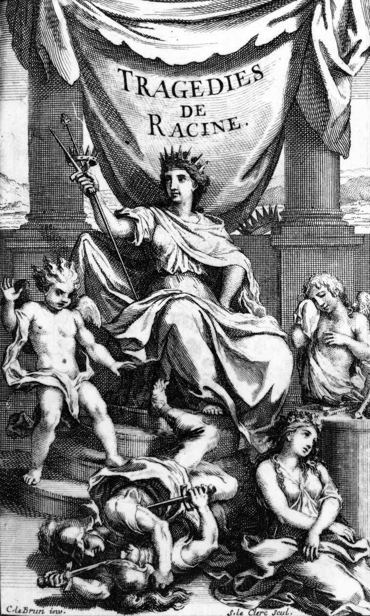 Tragedies de Racinen nimisivu, kaiverrus Sebastien Le Clerc, 1676 tekijältä Charles Le Brun