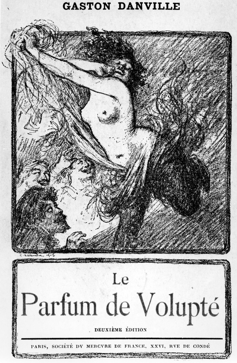 Gaston Danvillen kirjoittaman "Le Parfum de Volupté" -teoksen kansi, toinen painos julkaistu 1905. tekijältä Charles Leandre