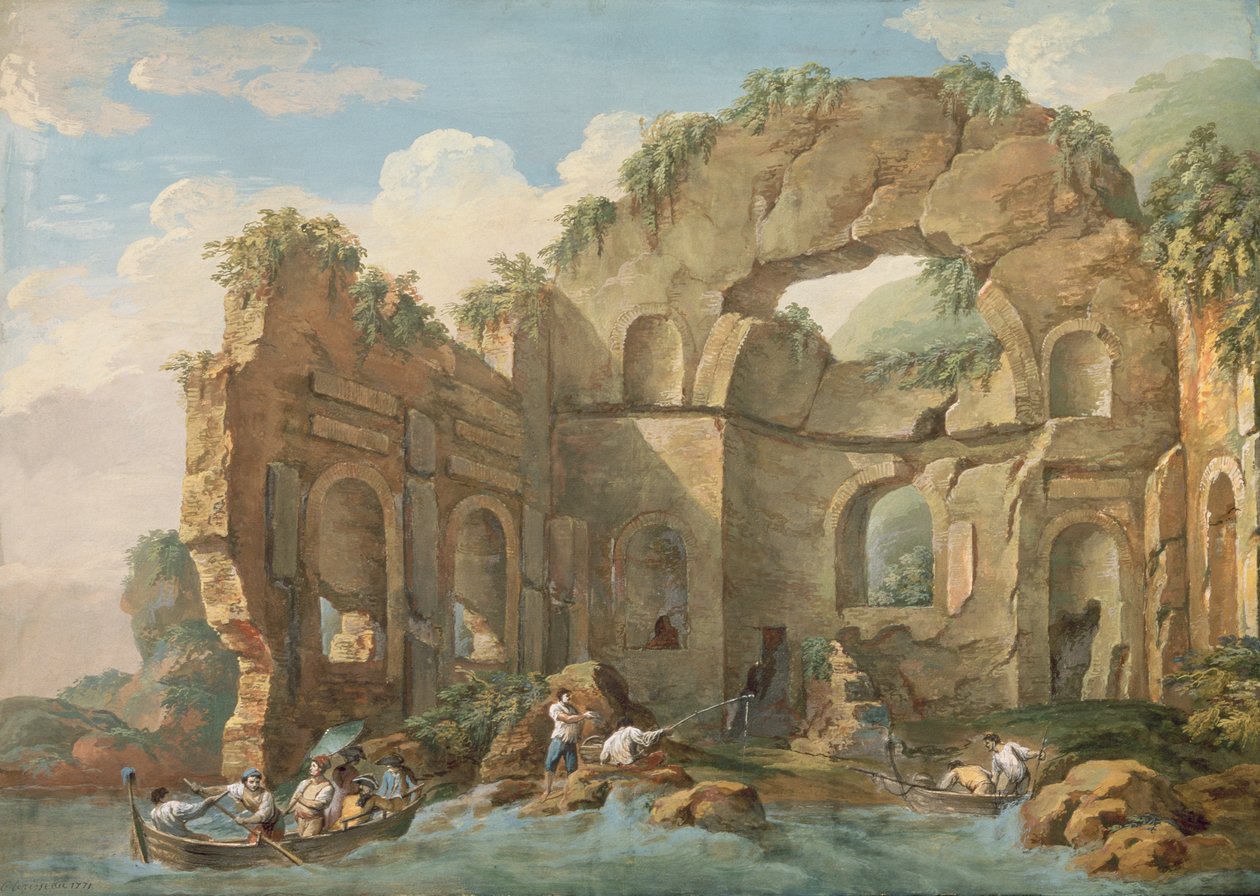 Arkkitehtoniset rauniot, 1771 (guassi) tekijältä Charles Louis Clerisseau