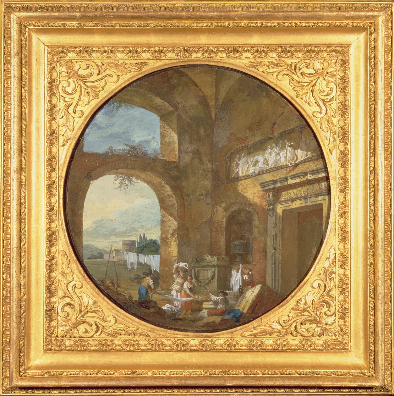 Antiikkisen raunion sisätilat pesukoineen, 1763 tekijältä Charles Louis Clerisseau