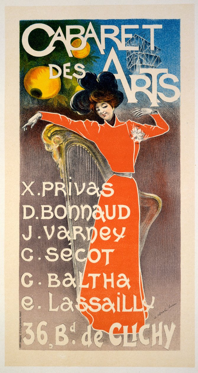 Cabaret Des Arts -juliste, n. 1900 tekijältä Charles Lucas