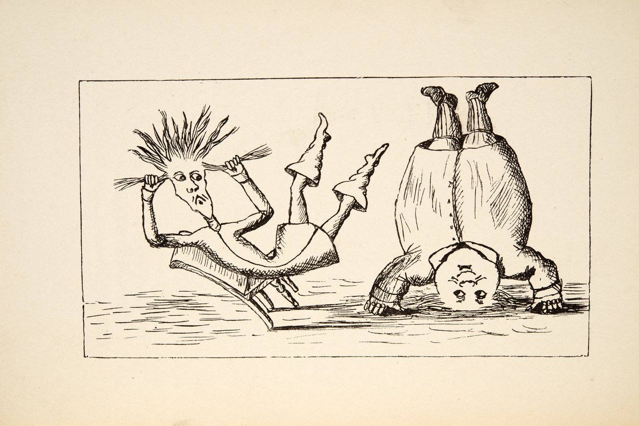 Isä William ja nuori mies, kuvitus Alices Adventures Under Groundista, pub. 1886 (faksimile) tekijältä Charles Lutwidge Dodgson