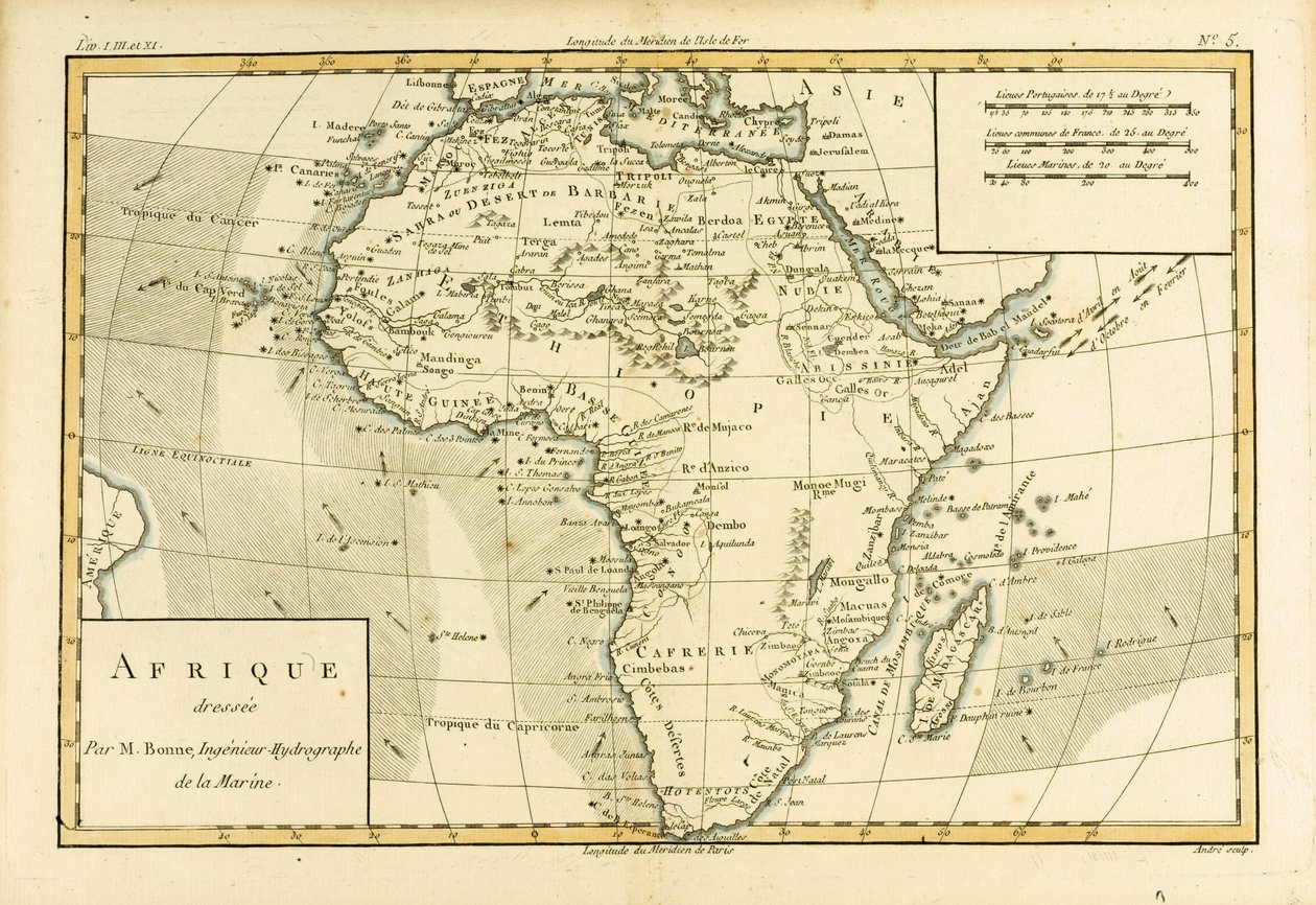 Afrikka, Guillaume Raynalin (1713-96) teoksesta Atlas de Toutes les Parties Connues du Globe Terrestre, Geneve, 1780 tekijältä Charles Marie Rigobert Bonne