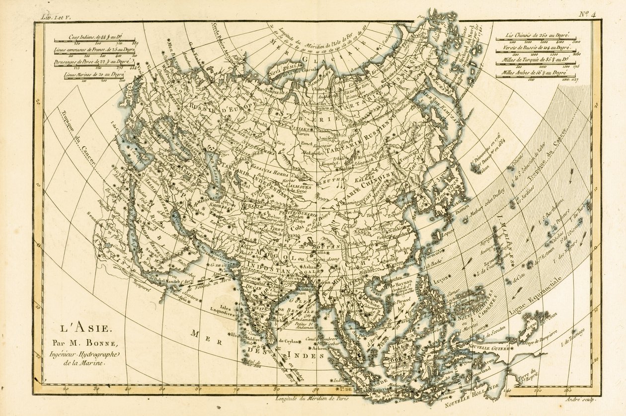 Asia, Guillaume Raynalin (1713-96) teoksesta Atlas de Toutes les Parties Connues du Globe Terrestre, Geneve, 1780 tekijältä Charles Marie Rigobert Bonne