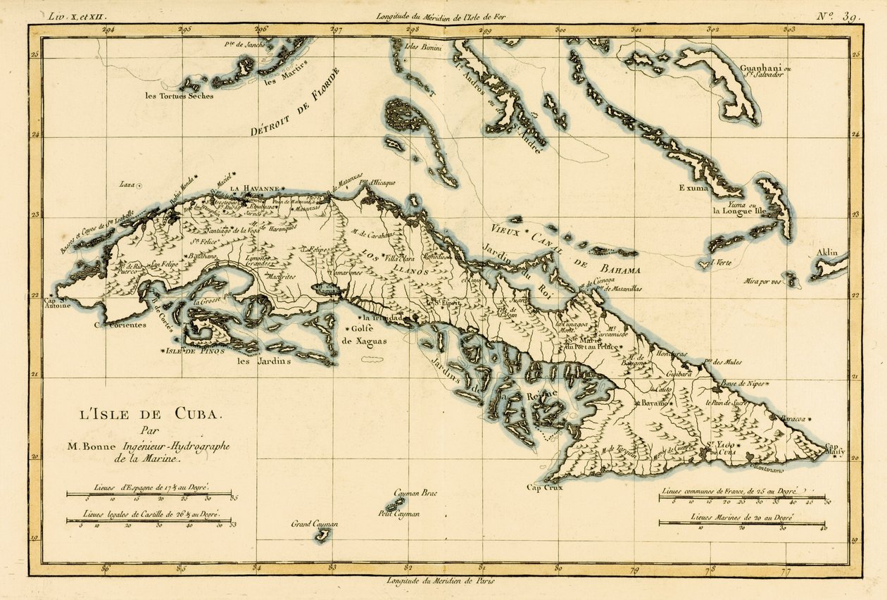Kuuba, Guillaume Raynalin (1713-96) Atlas de Toutes les Parties Connues du Globe Terrestre, julkaistu 1780 tekijältä Charles Marie Rigobert Bonne