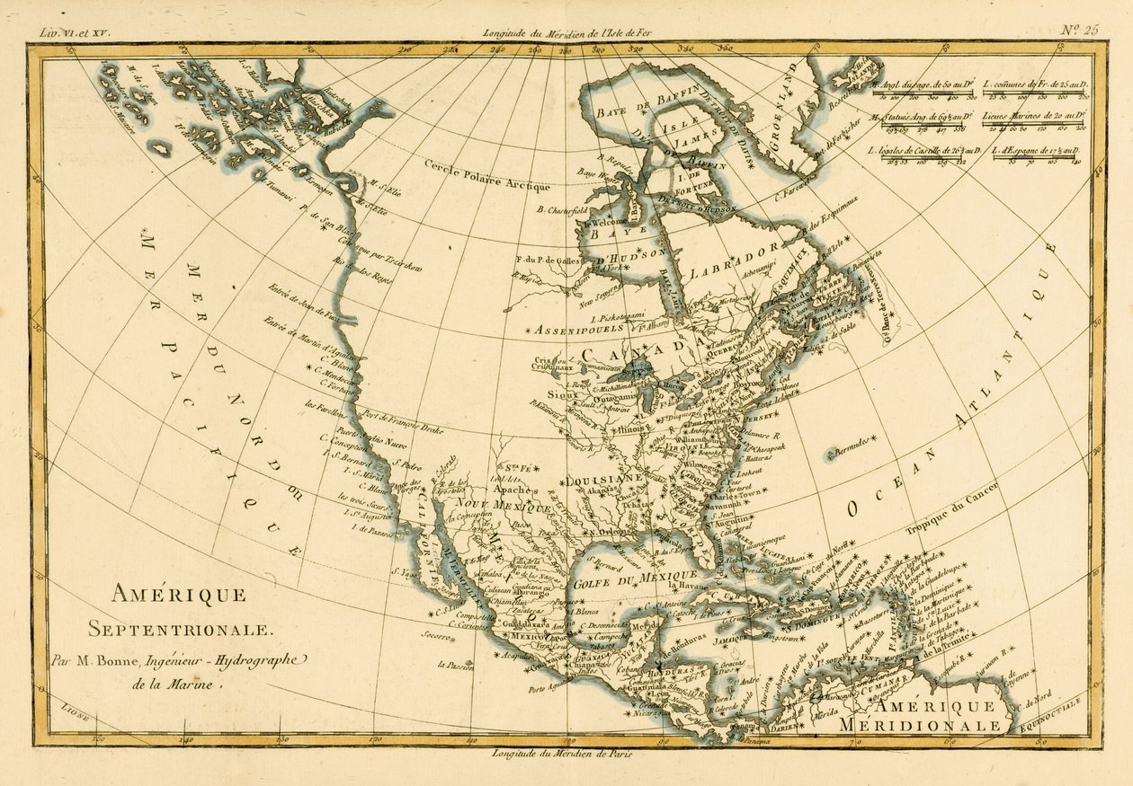 Pohjois-Amerikka, Guillaume Raynal (1713-96) teoksesta Atlas de Toutes les Parties Connues du Globe Terrestre, julkaistu J L Pellet, Geneve, 1780 tekijältä Charles Marie Rigobert Bonne