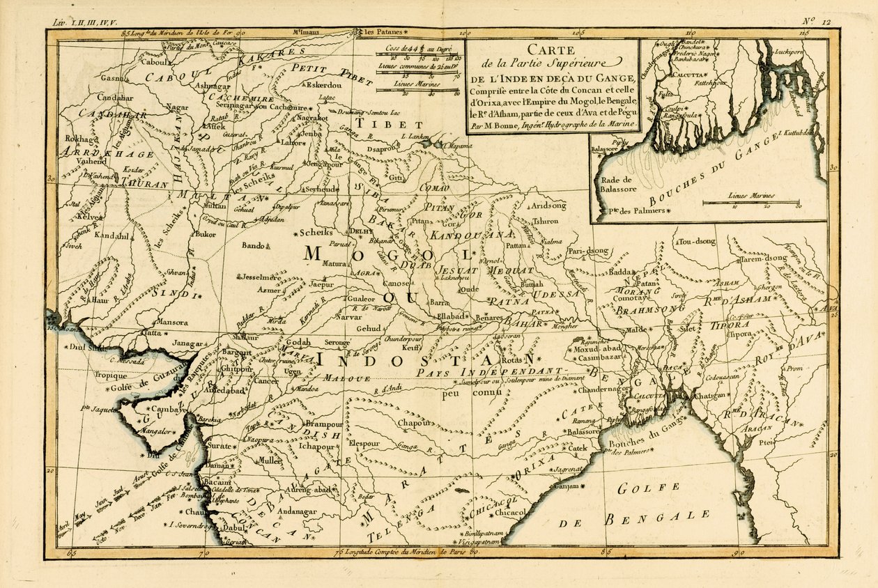 Pohjois-Intia, Guillaume Raynal (1713-96) teoksesta "Atlas de Toutes les Parties Connues du Globe Terrestre", julkaistu Geneve, 1780 tekijältä Charles Marie Rigobert Bonne