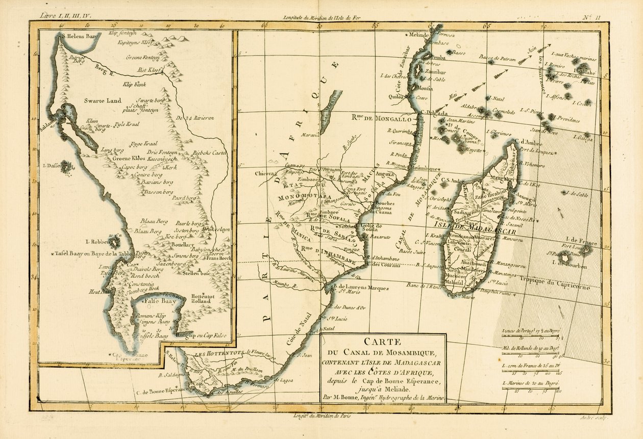 Etelä-Afrikka, Guillaume Raynal (1713-96) Genevessä vuonna 1780 julkaistusta teoksesta "Atlas de Toutes les Parties Connues du Globe Terrestre" tekijältä Charles Marie Rigobert Bonne