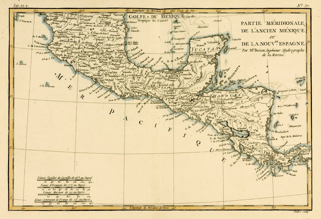 Etelä-Meksiko, Guillaume Raynal (1713-96) Genevessä 1780 julkaistusta teoksesta Atlas de Toutes les Parties Connues du Globe Terrestre tekijältä Charles Marie Rigobert Bonne