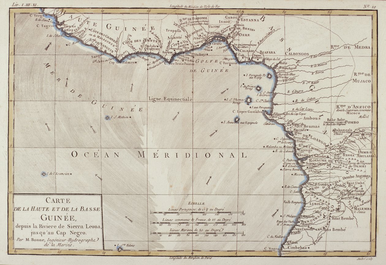 Länsi-Afrikka, Guillaume Raynalin (1713-96) "Atlas de Toutes les Parties Connues du Globe Terrestre", julkaistu Genevessä 1780. tekijältä Charles Marie Rigobert Bonne