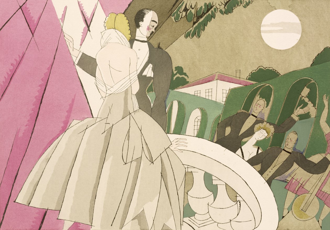 Iltahäät parvekkeella, n.1920 (stensiili paperille) tekijältä Charles Martin