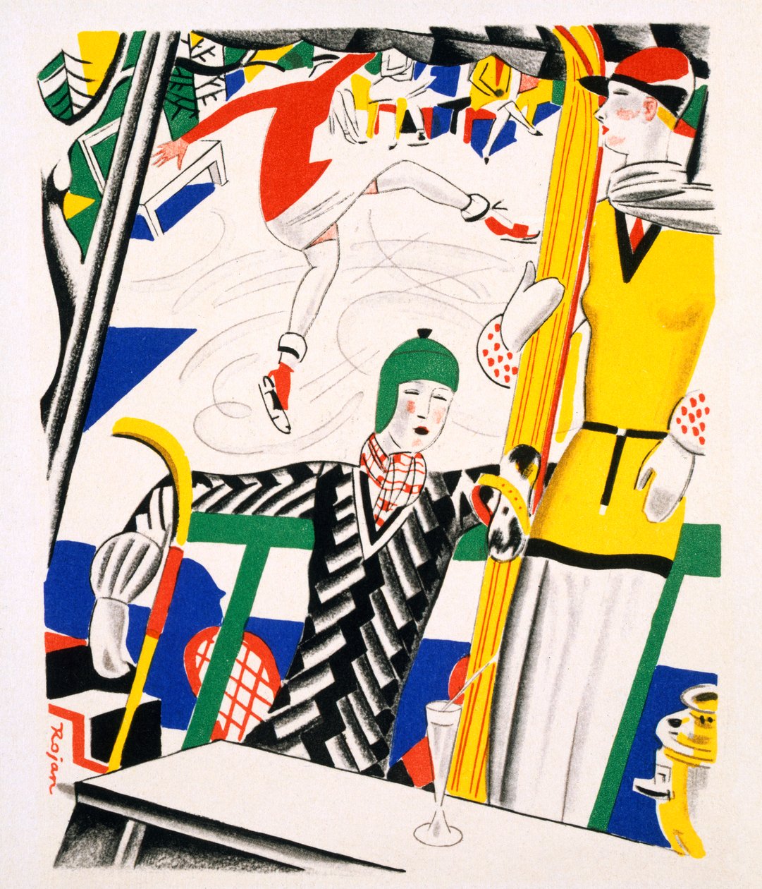 Kelkkailu, n. 1920 (stensiili paperille) tekijältä Charles Martin