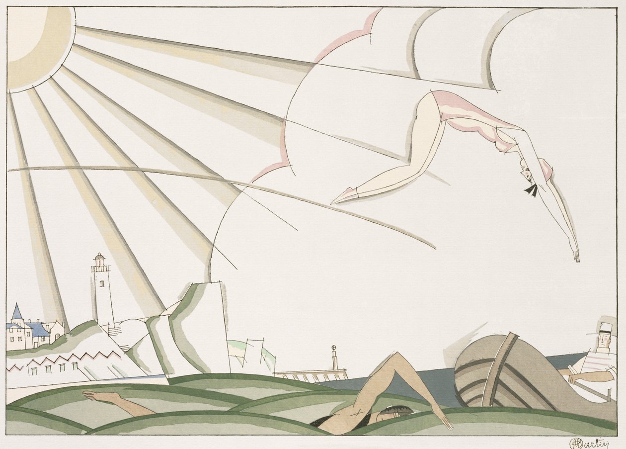 Sukellus, n. 1920 (stensiili paperille) tekijältä Charles Martin